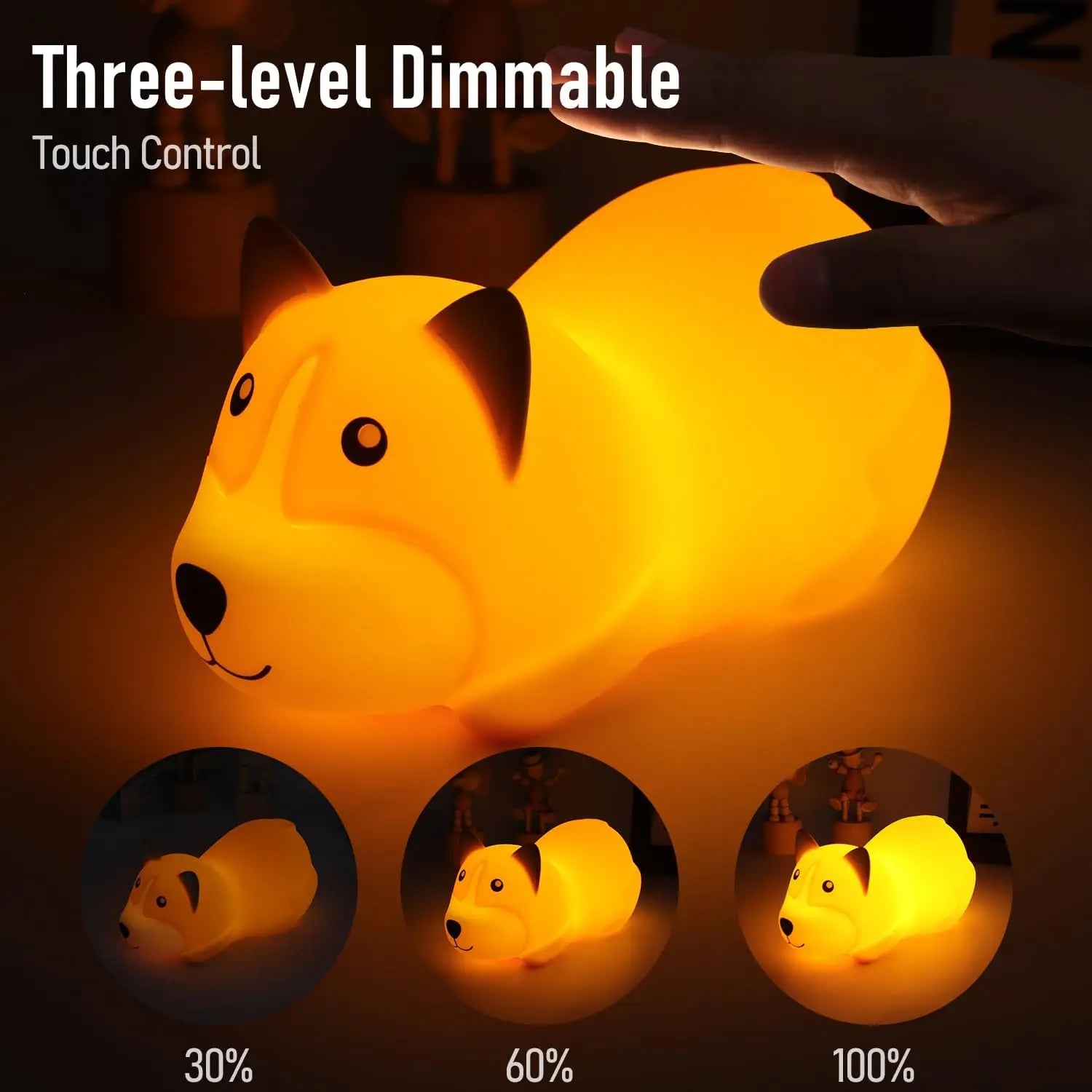 LED mignon Corgi veilleuses capteur tactile animaux lampe de nuit Silicone chien pour enfants enfant cadeau chambre chevet décor bébé lumière - vue 3 sur 7