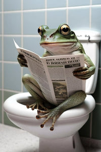 décoration murale humoristique animaux sur toilettes avec journal