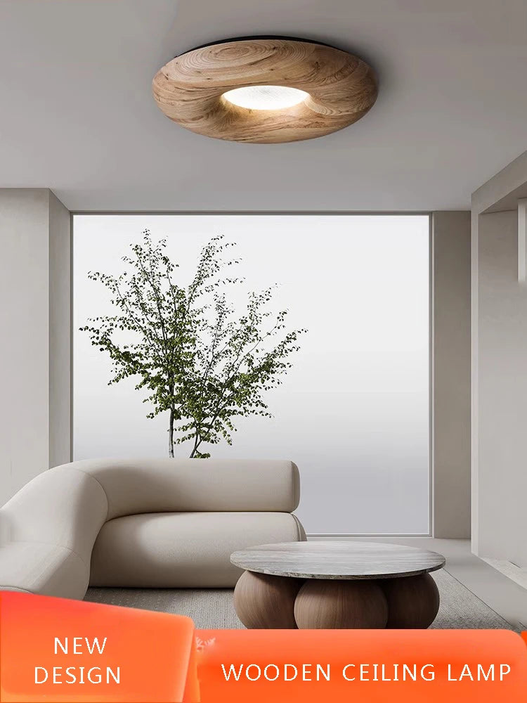 plafonnier led design rétro moderne en bois foncé grand lustre - vue 6 sur 9