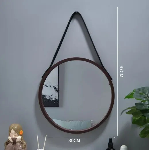 miroir mural rond avec bordure en bois épais - vue 7 sur 7