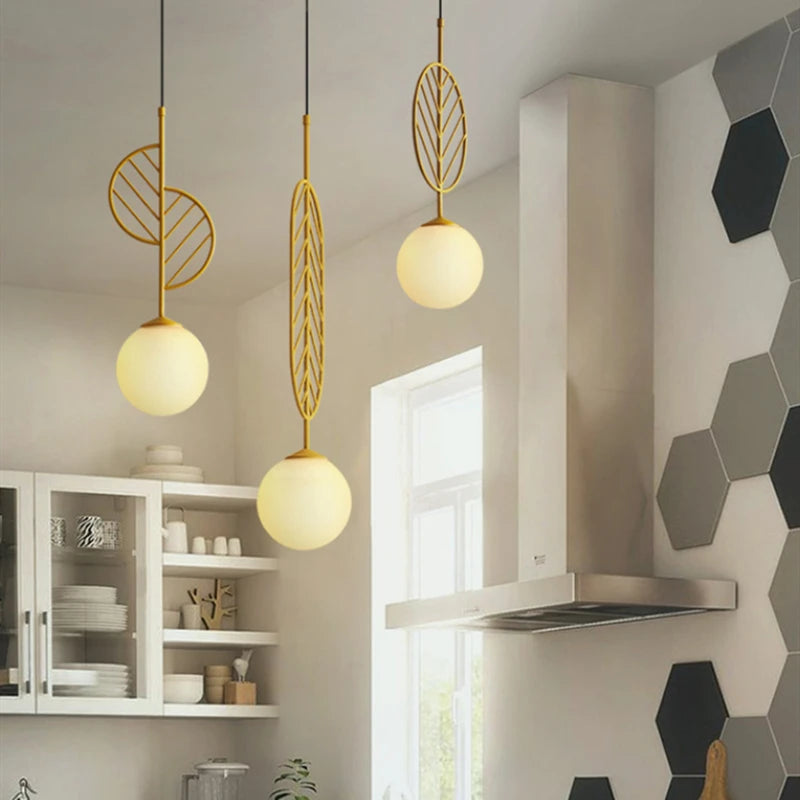 suspension modernes en fer macaron led boule de verre