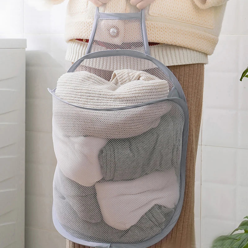 panier à linge pliable mural sac de rangement en filet portable - vue 5 sur 8