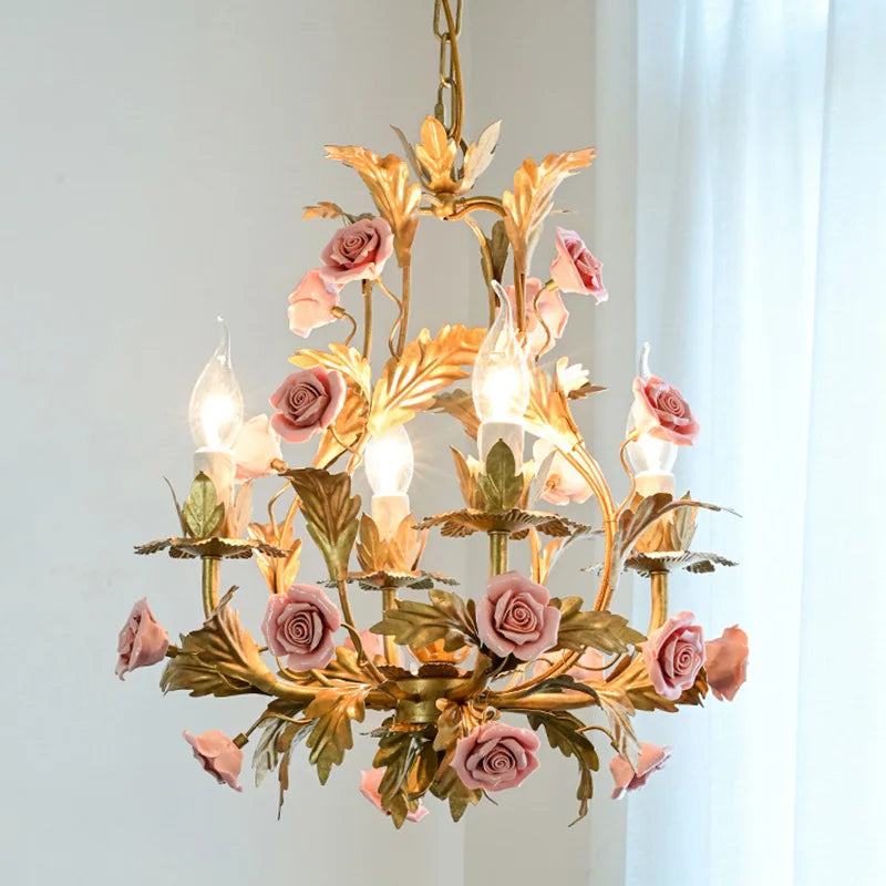 lustre led floral céramique cuivre rose déco intérieur - vue 3 sur 11