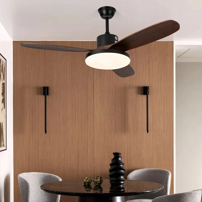 ventilateur de plafond moderne en bois avec lumière led et télécommande - vue 5 sur 12