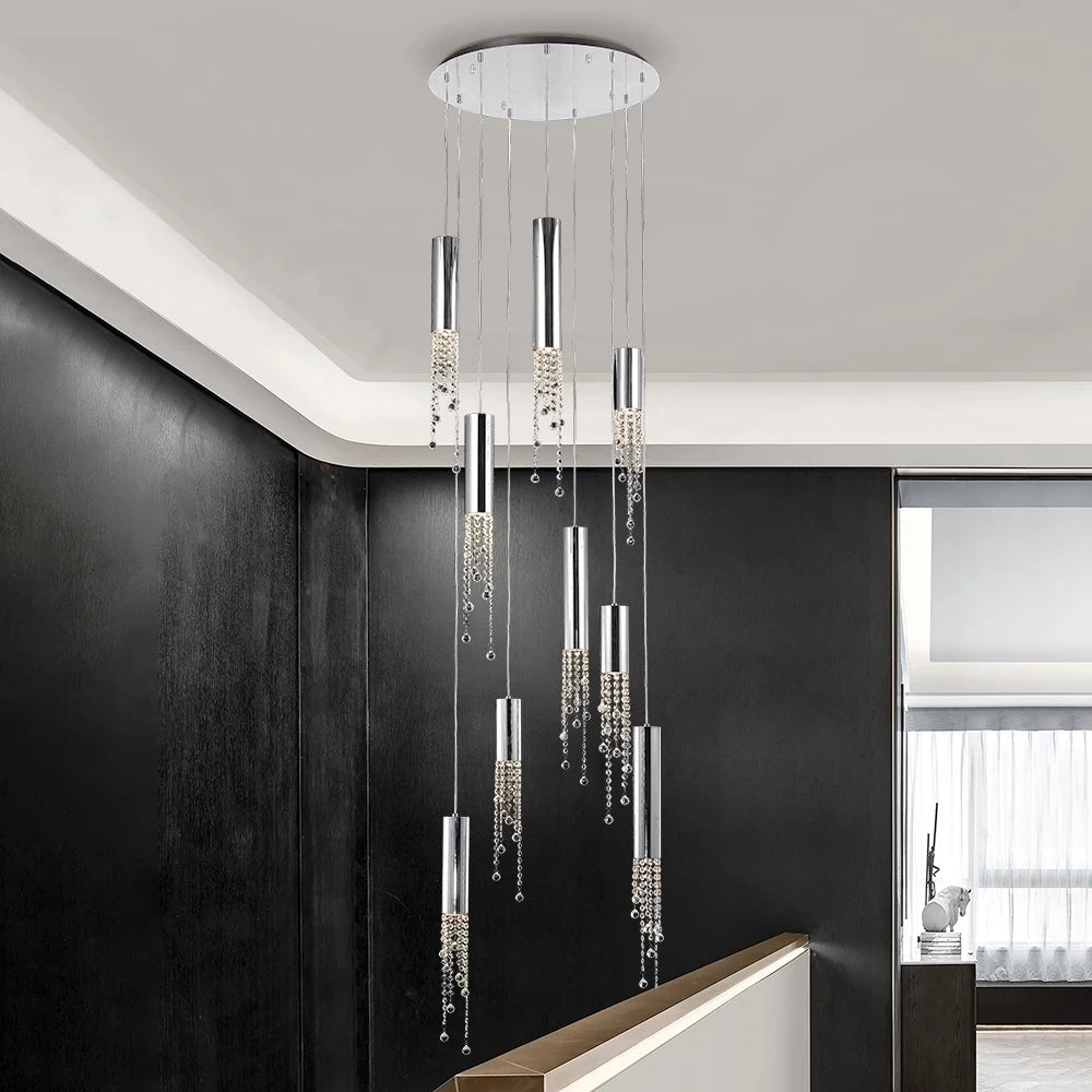 lustre led moderne de luxe en cristal pour escalier - vue 7 sur 19