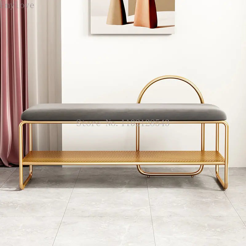 banc à chaussures tendance avec coussin et étagère à deux niveaux - vue 8 sur 8