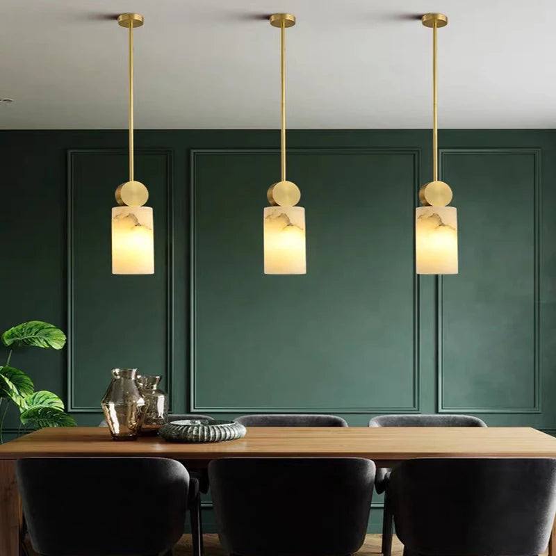 Suspension nordique en marbre et cuivre avec lumières led