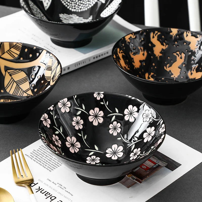 bol ramen japonais céramique motifs floraux 1 2l - vue 4 sur 7