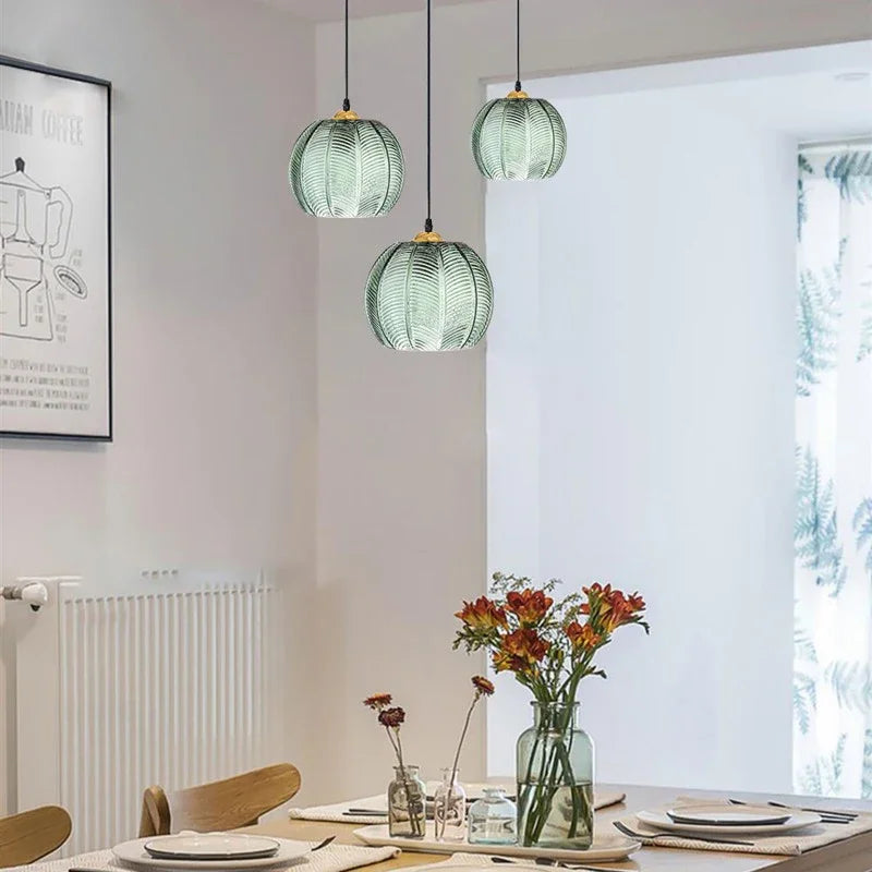 suspension Nordique moderne LED rayé verre pour salle à manger cuisine île chevet décor à la maison