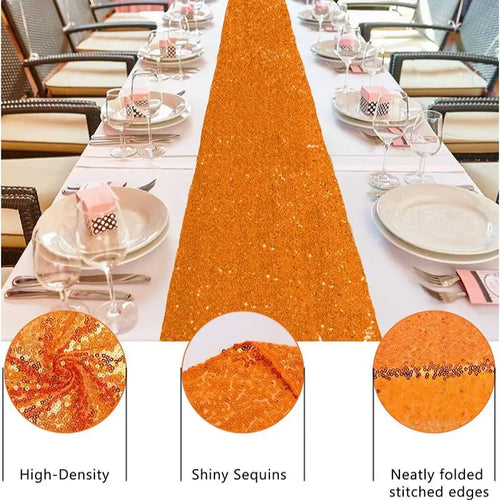 Chemin de table orange à paillettes décoration fêtes