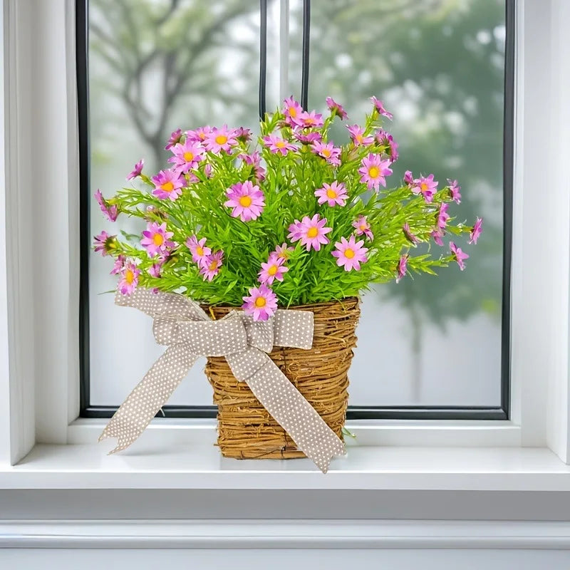 panier de fleurs artificielles couronne de printemps pour décoration de Pâques - vue 3 sur 10