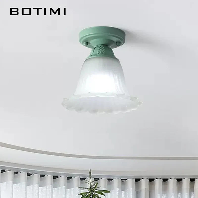 botimi plafonniers campagne verre dépoli métal vert luminaires balcon - vue 5 sur 7