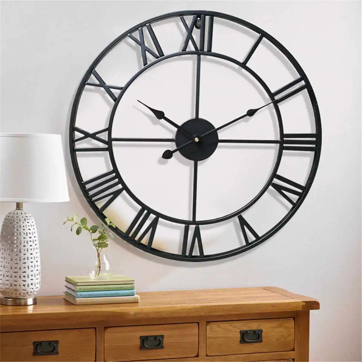 horloge murale moderne 3d rétro chiffres romains en métal silencieuse - vue 5 sur 8