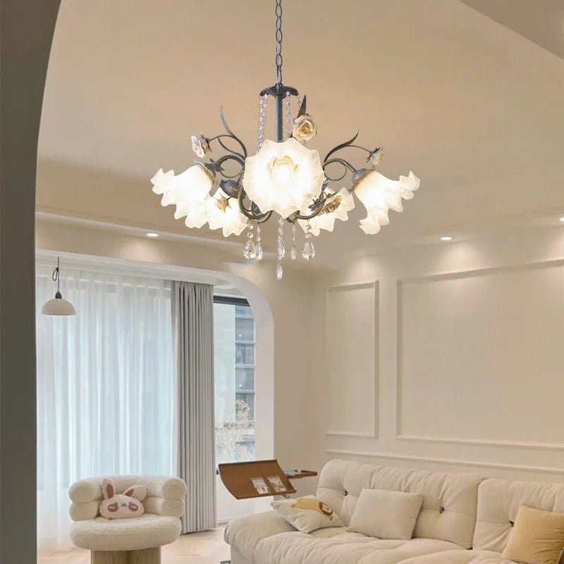 SANDYHA moderne suspension lumières français pastorale fleurs verre cristal Lustre salon salle à manger décor à la maison Lustre Design Luxe