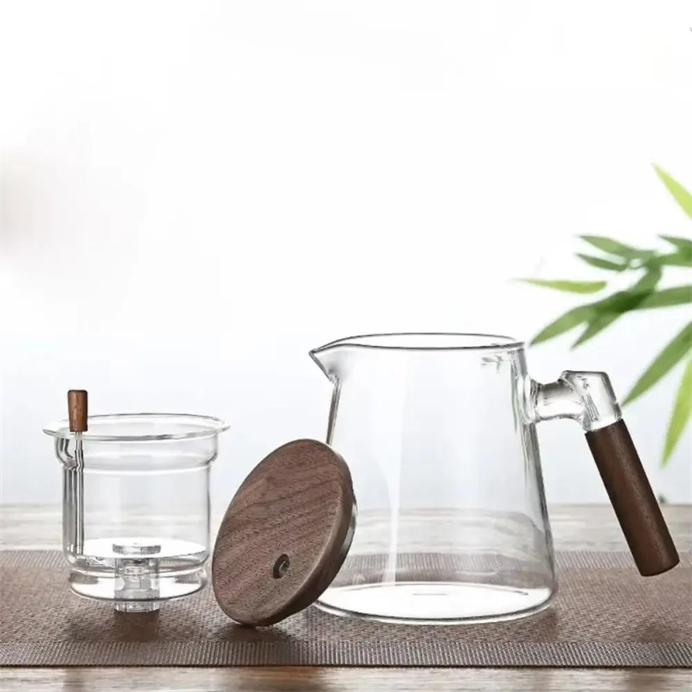 Théière verre kungfu pression avec infuseur poignée bois - vue 5 sur 7
