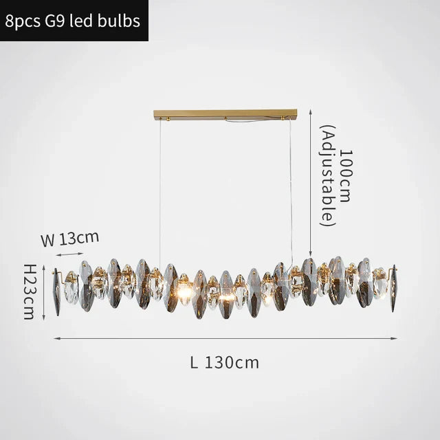 lustre moderne en cristal avec led et suspensions ronds