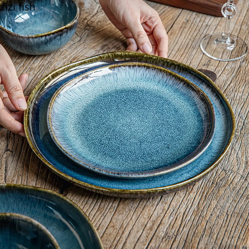 Assiette ceramique style retro texture flammee service table
