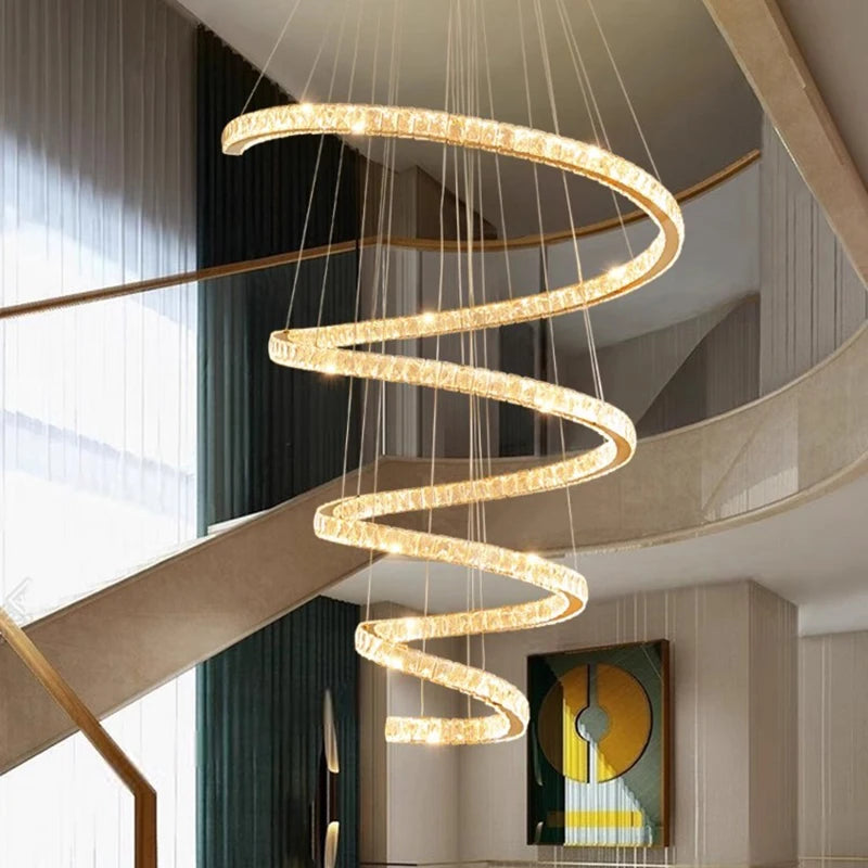 Les escaliers modernes d'anneau ont mené des lumières pendantes pour le salon ont mené des lustres pour la salle à manger accrochant l'éclairage intérieur léger - vue 3 sur 12