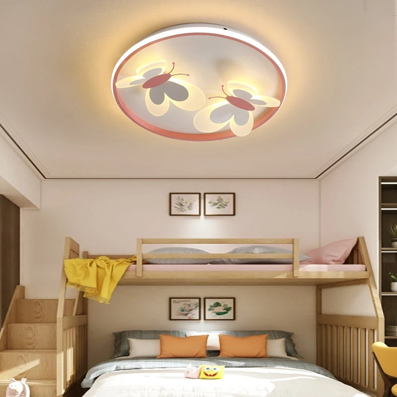 Plafonnier pour enfants papillon décoratif rose plafonnier étude chambre d'enfants Salon d'enfant lampes créatives lampe de chambre de fille d'intérieur - vue 4 sur 8
