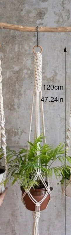 support de plante en macramé suspendu fait main en coton naturel - vue 20 sur 23