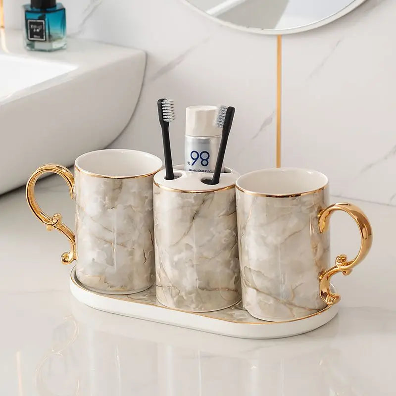 accessoires de salle de bain en céramique marbrée décorative et pratique - vue 6 sur 18