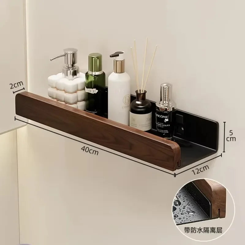 étagère murale en noyer pour rangement et porte-serviettes - vue 4 sur 10