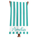serviette de plage personnalisee rayures microfibre avec prenom