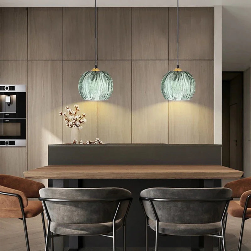 suspension Nordique moderne LED rayé verre pour salle à manger cuisine île chevet décor à la maison