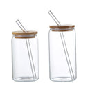 Verre canette borosilicate avec couvercle bambou et paille