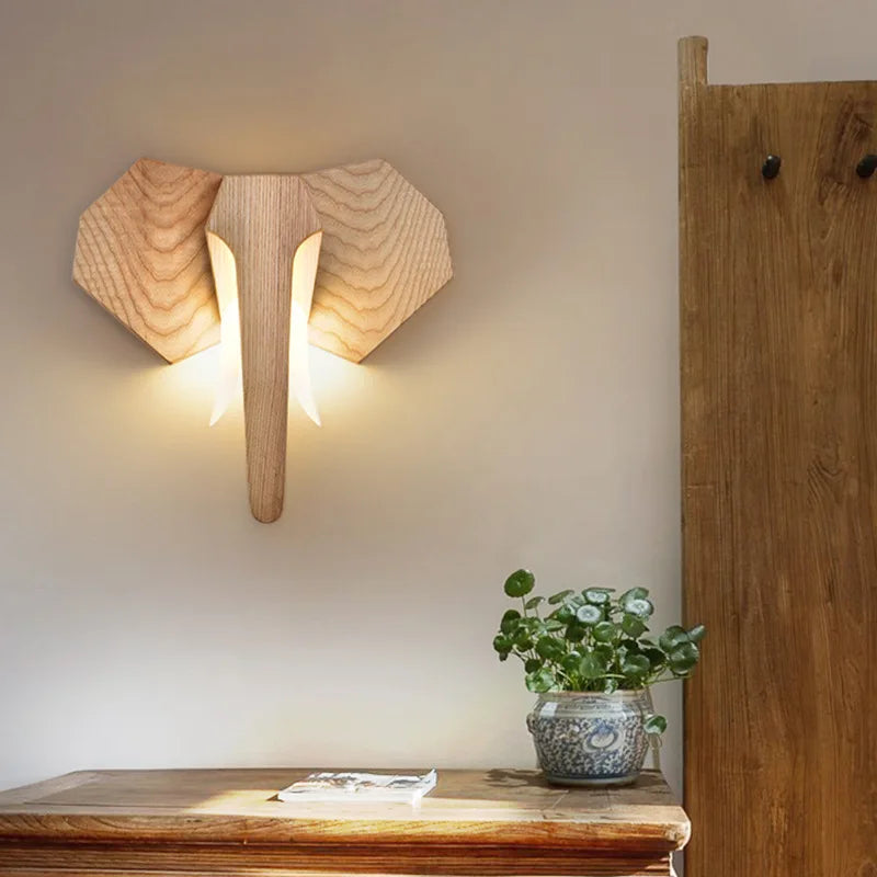 lampe éléphant en bois de frêne style sud-est asiatique - vue 4 sur 7