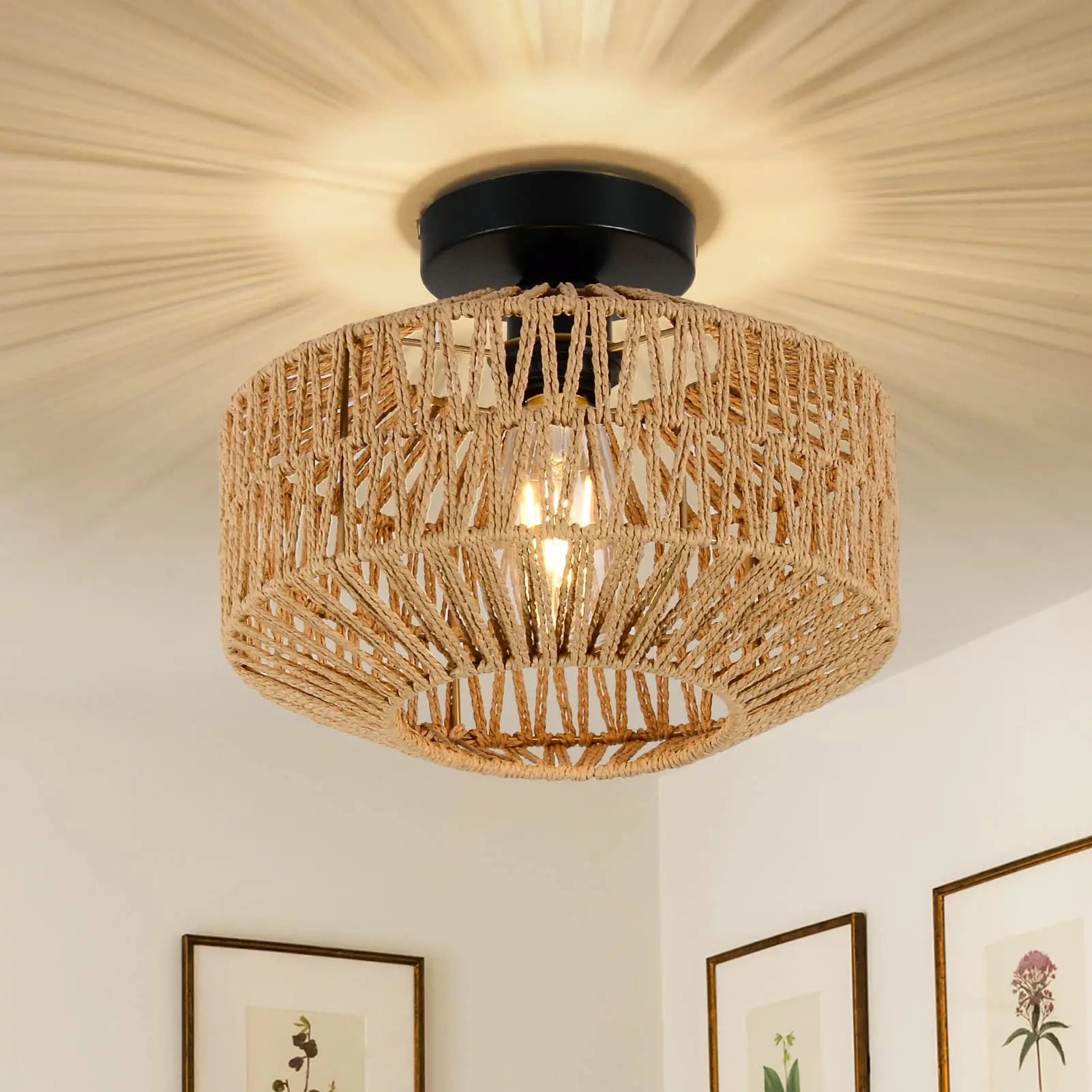 Plafonniers Rotin E27 Ampoules Lustre Luminaire Tissé À La Main Lampe Celing Lampe Encastrée Pour Couloir Chambre Cuisine - vue 3 sur 7