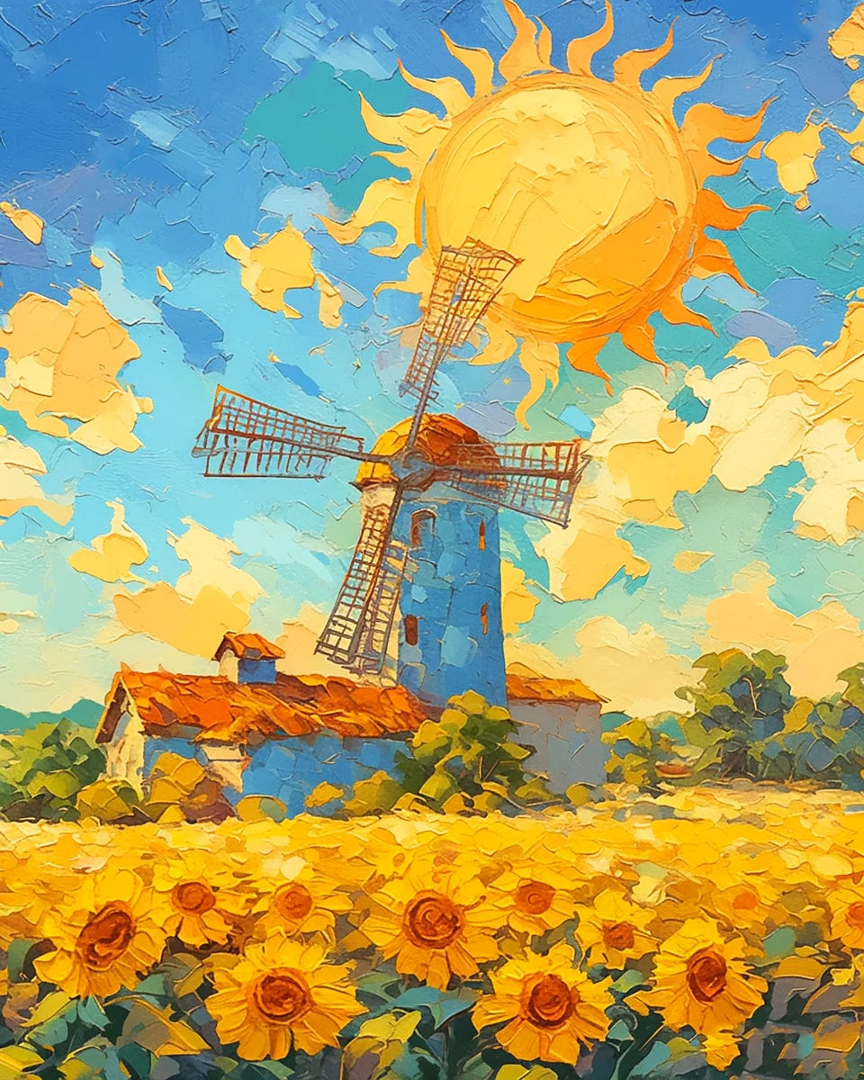 Kit peinture par numéro champ de tournesols à réaliser soi-même