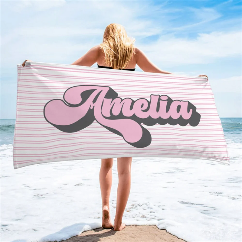 serviette de plage rayée retro personnalisée style hippie