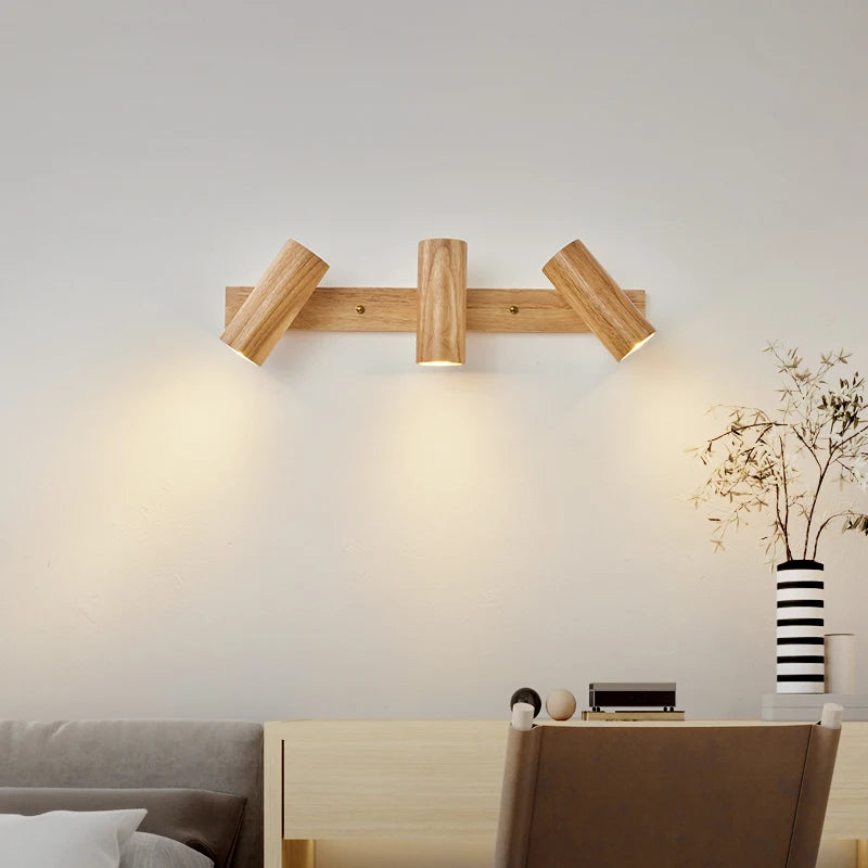 applique murale en bois style nordique led rotatif - vue 3 sur 9