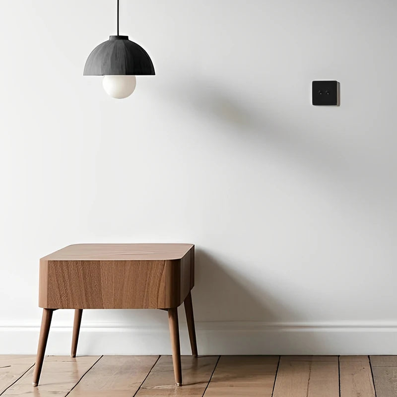 Cache prise plate en acier noir mat bords arrondis