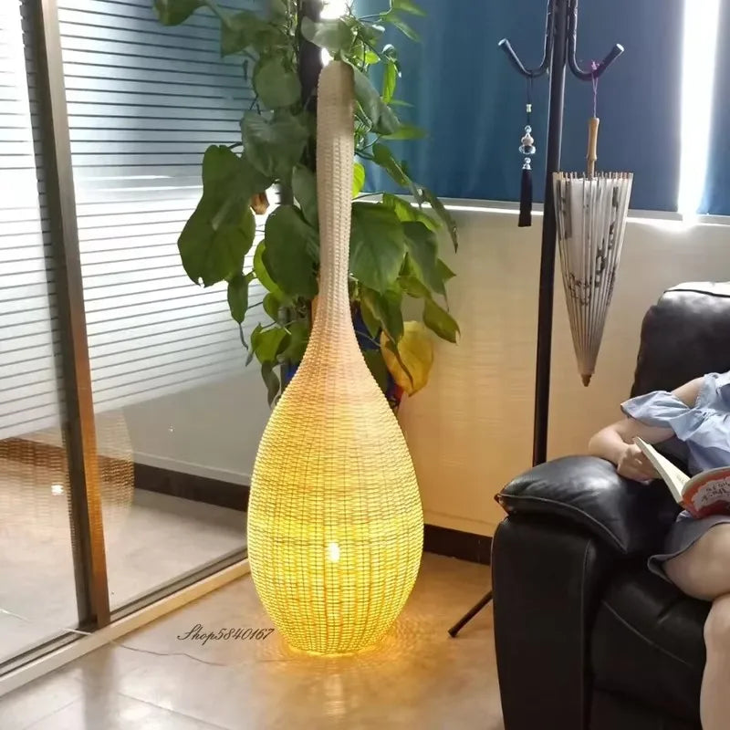 lampadaire en bambou design wabi sabi pour décoration intérieure unique - vue 4 sur 18
