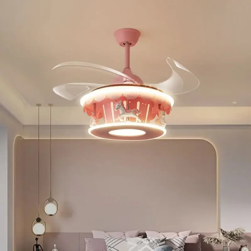 lampe de plafond led carrousel créative pour filles - vue 5 sur 8