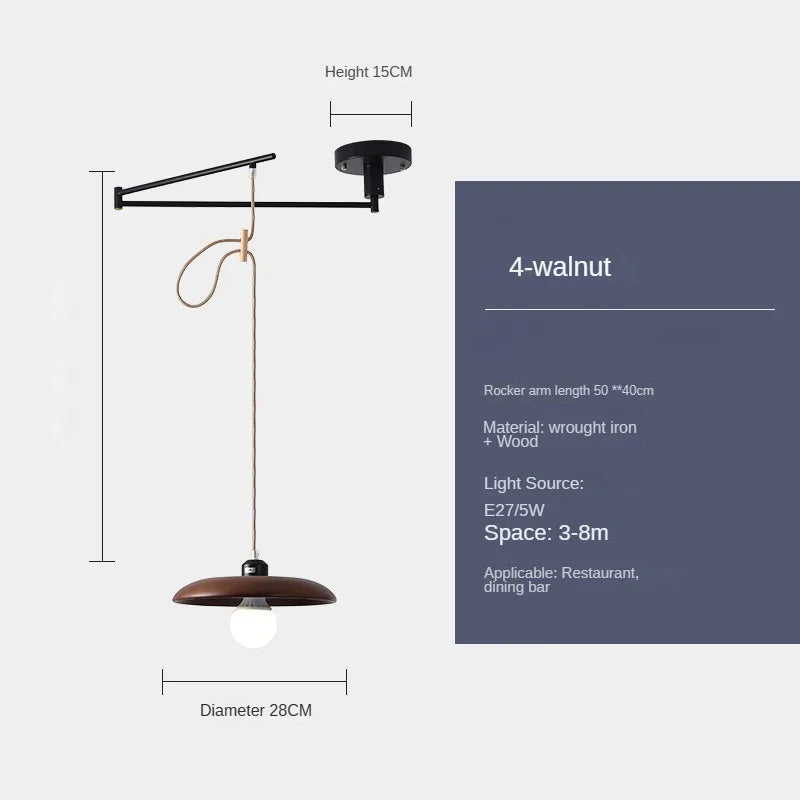 lustre moderne à led créatif avec bras rétractable en bois artistique - vue 12 sur 16