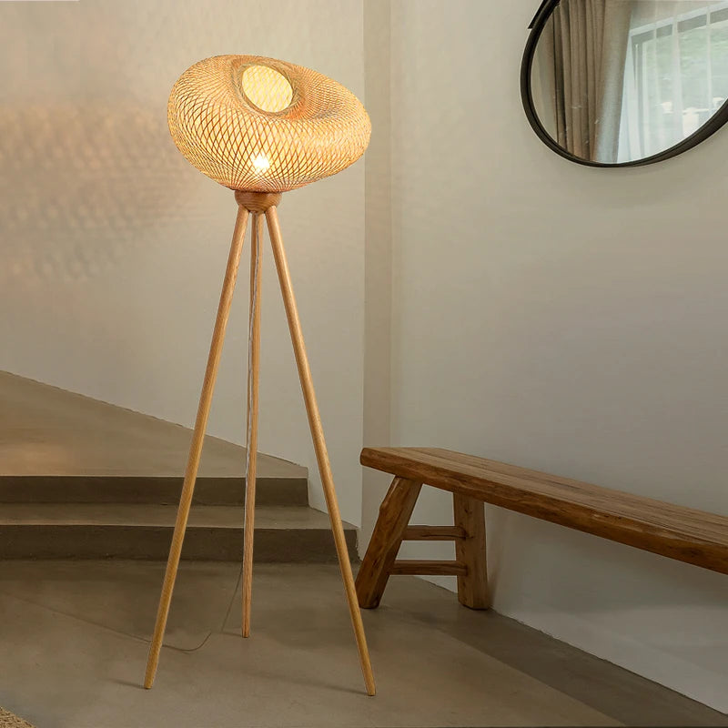 lampadaire japonais retro art en bambou pour intérieur élégant - vue 4 sur 9