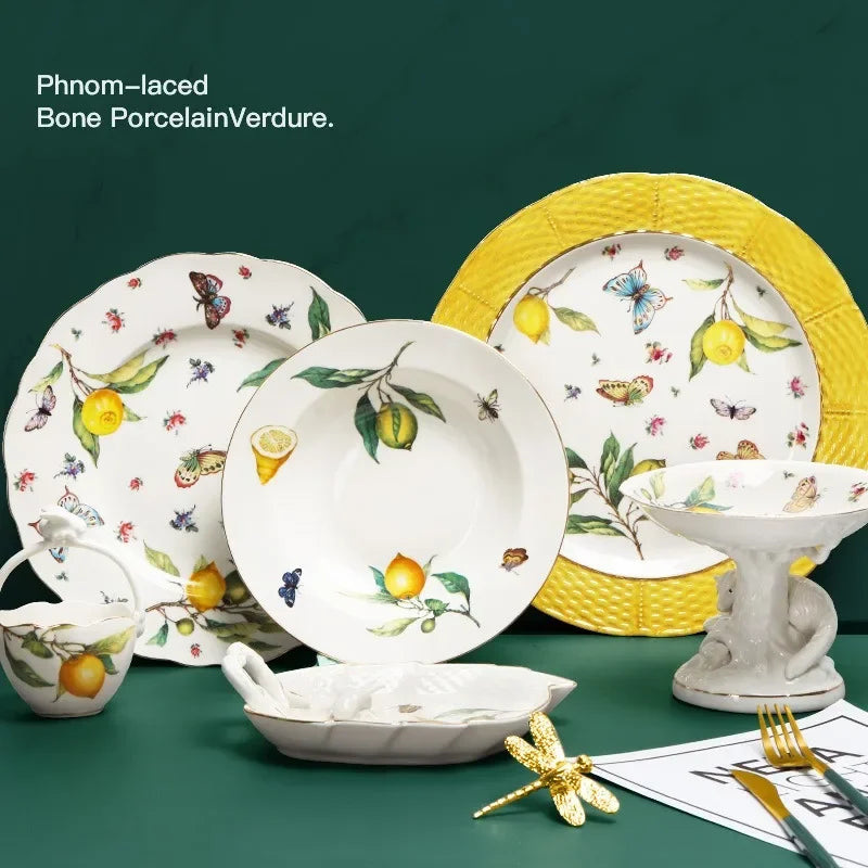 Assiette ceramique style europeen motif citron table - vue 2 sur 6