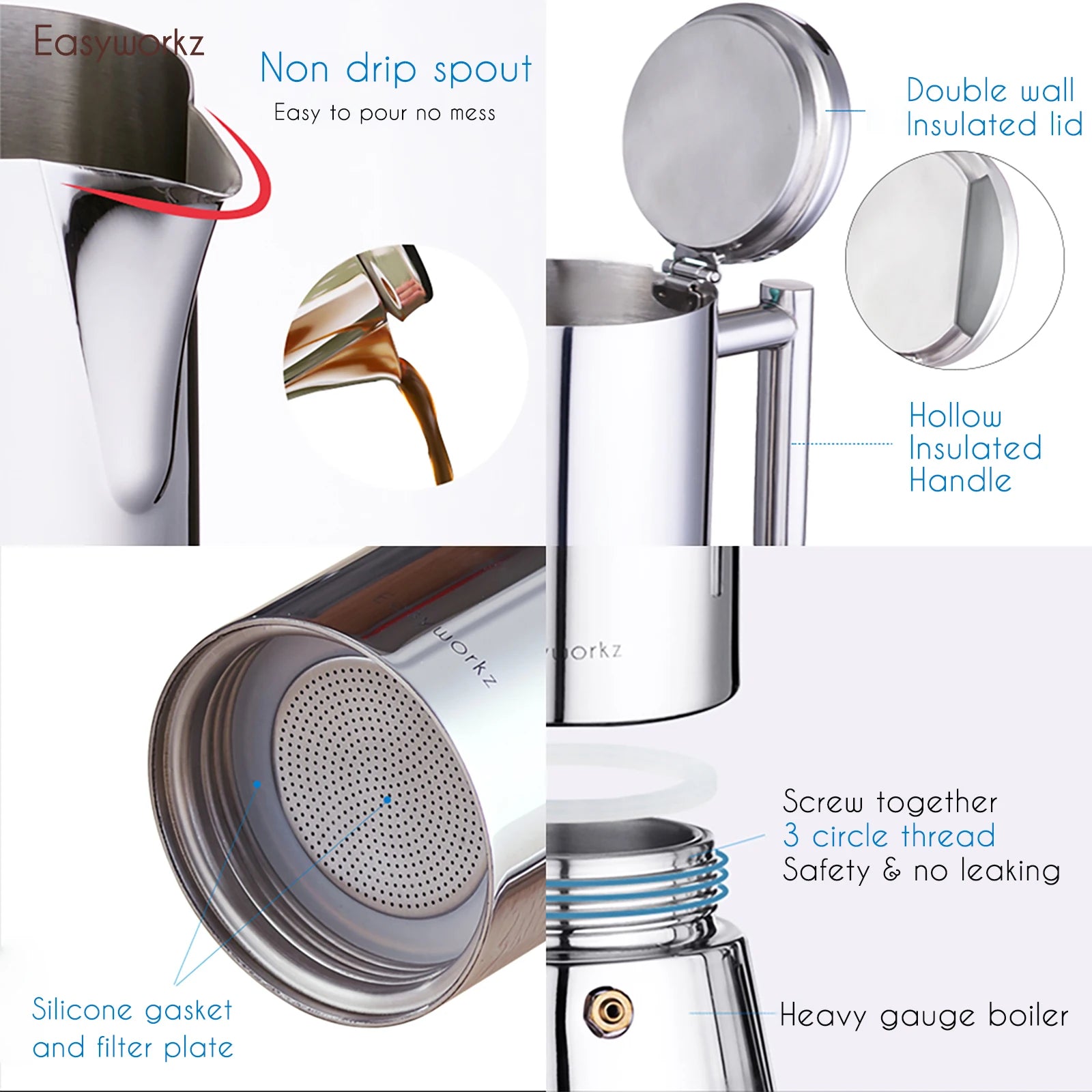 Cafetière italienne inox design induction easyworkz diego - vue 6 sur 7
