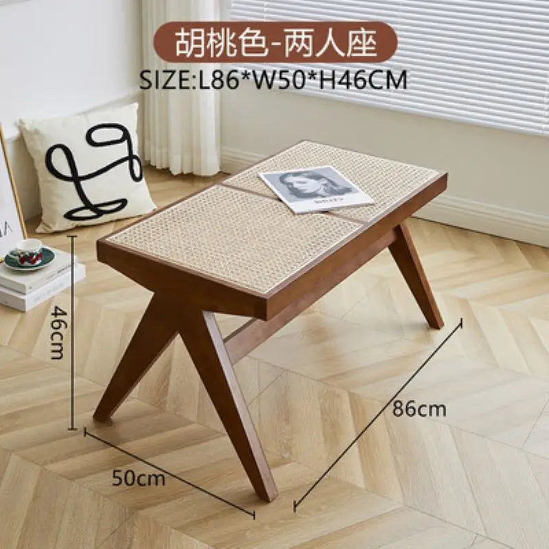 tabouret en rotin véritable style nordique pour changer de chaussures - vue 11 sur 14