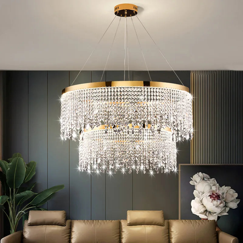 Lustre moderne en cristal design circulaire éclairage de luxe suspendu