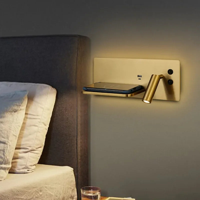 applique murale usb led sans fil luxe multi-fonction avec interrupteur