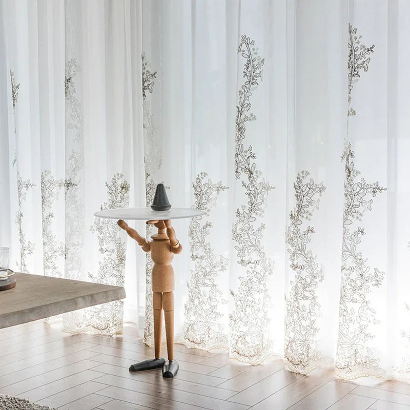 Voilage tulle brodé floral élégant pour salon chambre