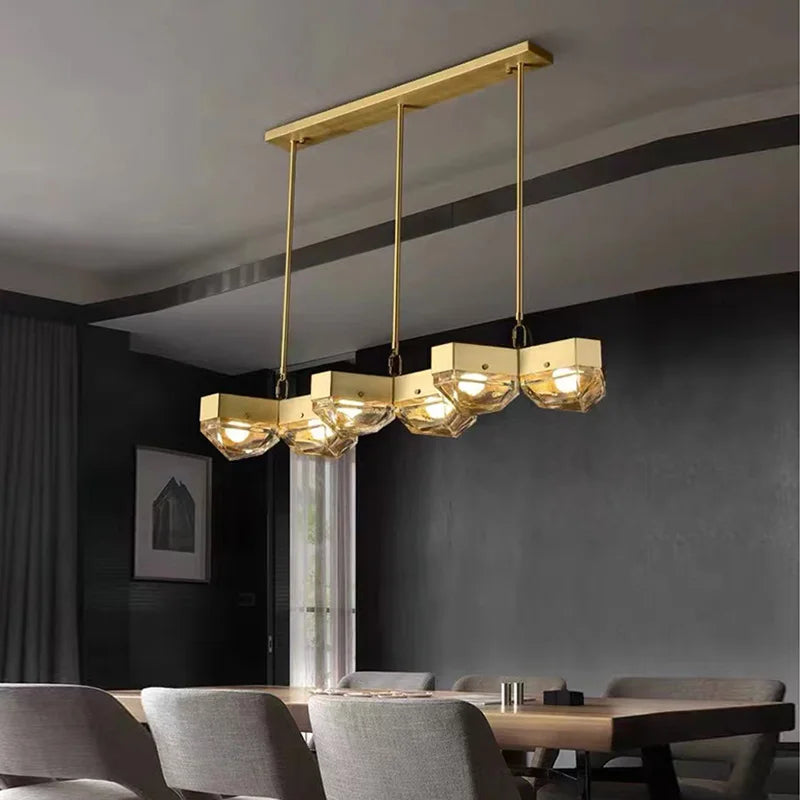 led décorative en cuivre avec suspension réglable pour salon - vue 3 sur 14