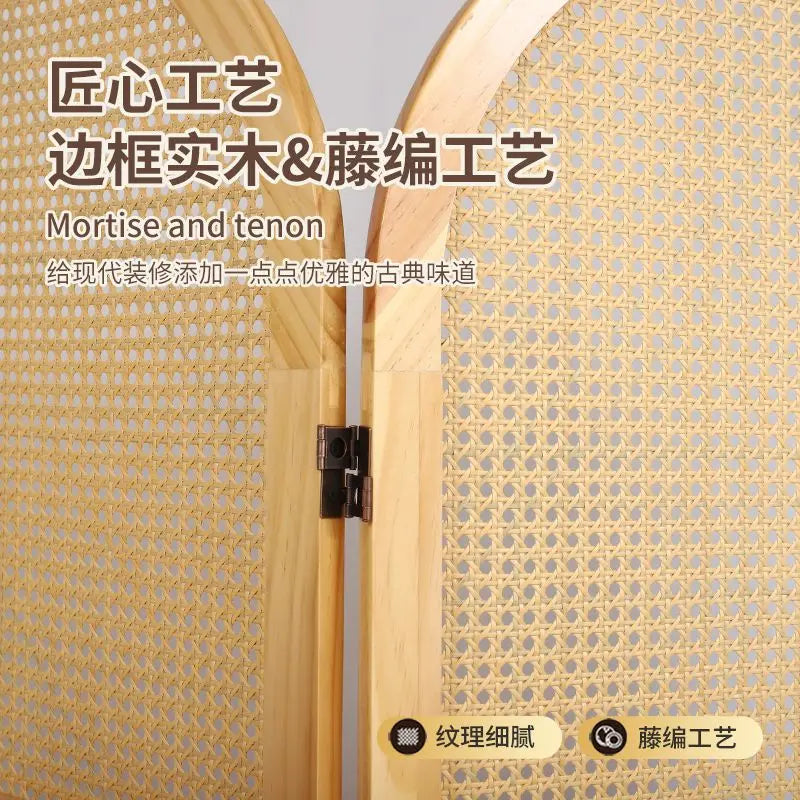paravent en rotin pliable de style japonais mobile - vue 6 sur 13