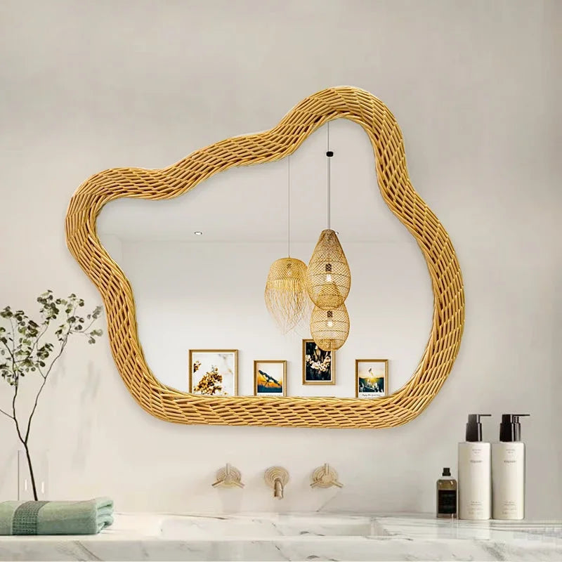 miroir en rotin ours design luxueux à suspendre au mur - vue 6 sur 6