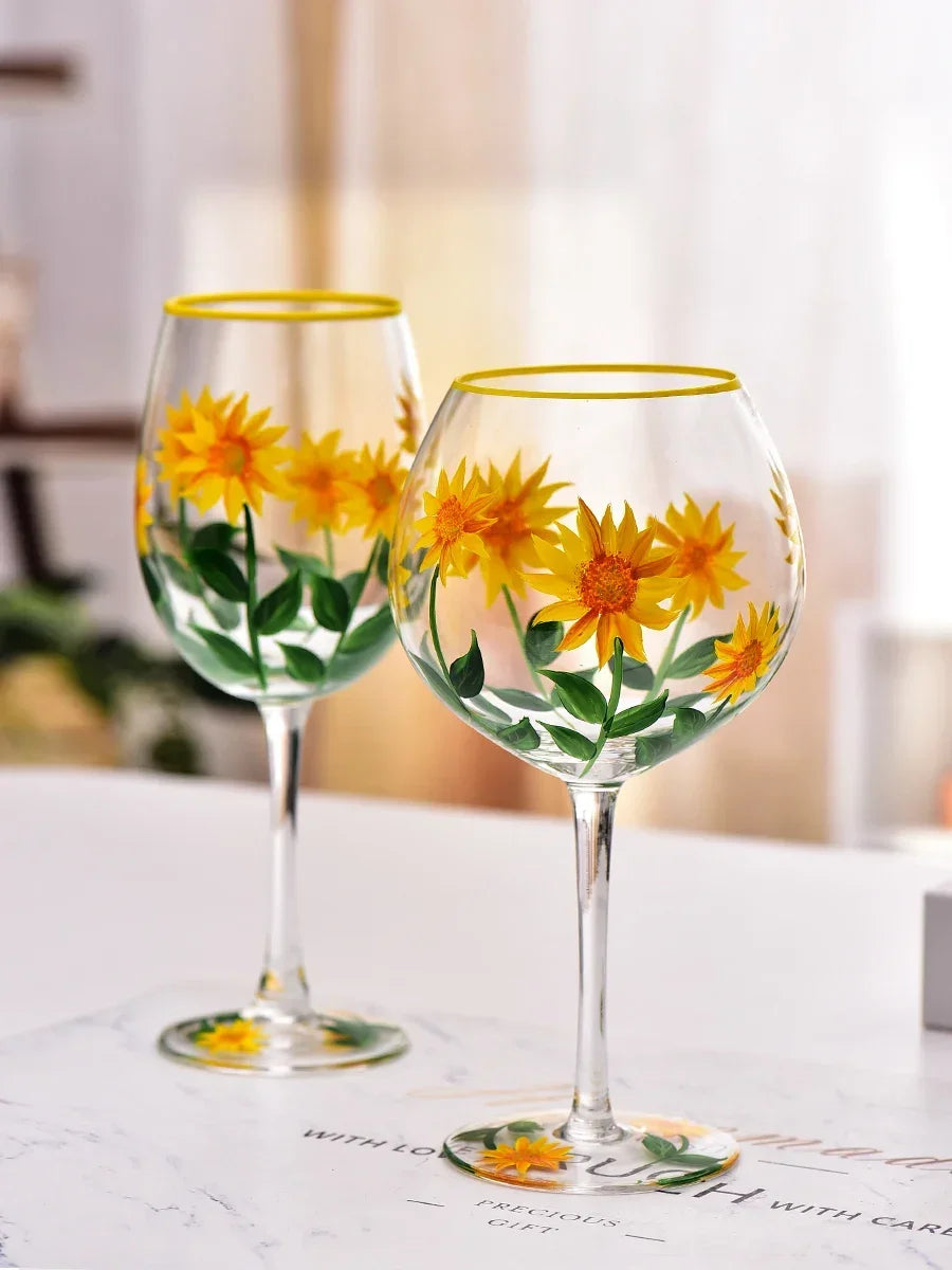 Verres vin hauts floraux faits main lot 3 - vue 4 sur 6