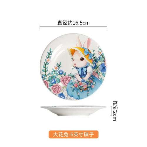 Assiette céramique motif citrouille lapin style jardin